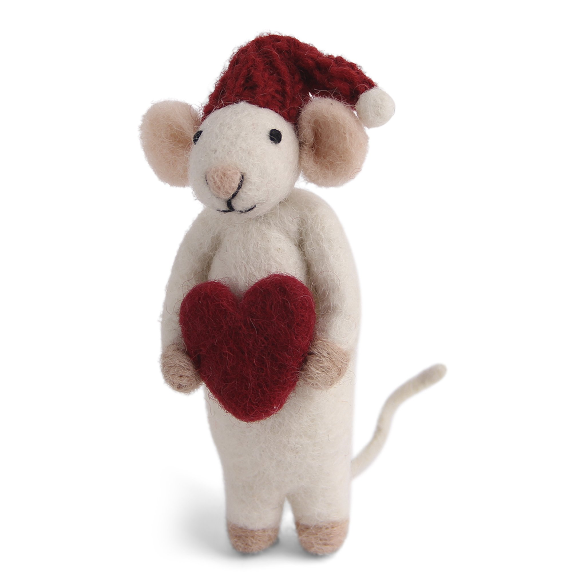 Filtet hvid mus med hjerte fra Gry & Sif, 13 cm