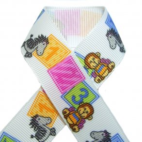 Grosgrainbnd - Baby med aber og zebraer