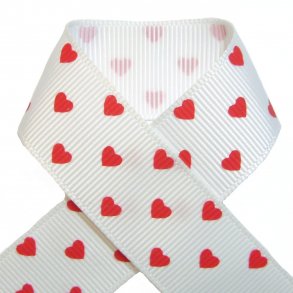 Grosgrainbnd - Rde hjerter