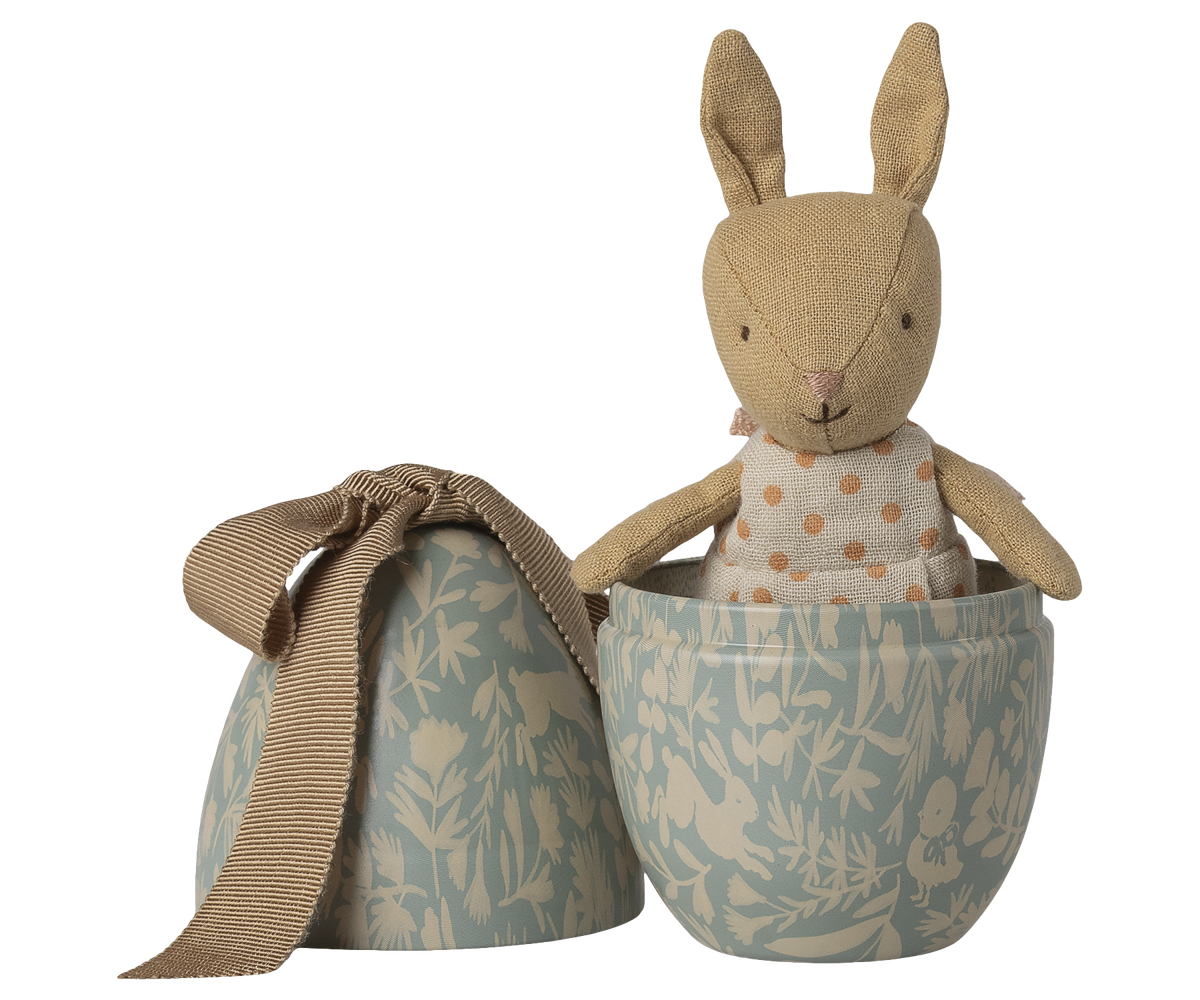 P�ske�g i lysbl� med Kanin fra Maileg, Small - med/uden navn