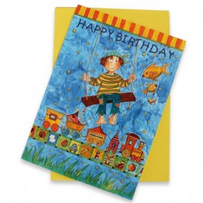 Tillykkekort med en lille klovn og cirkustog