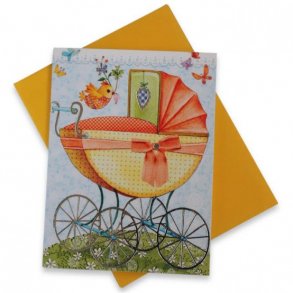 Mini tillykkekort med barnevogn