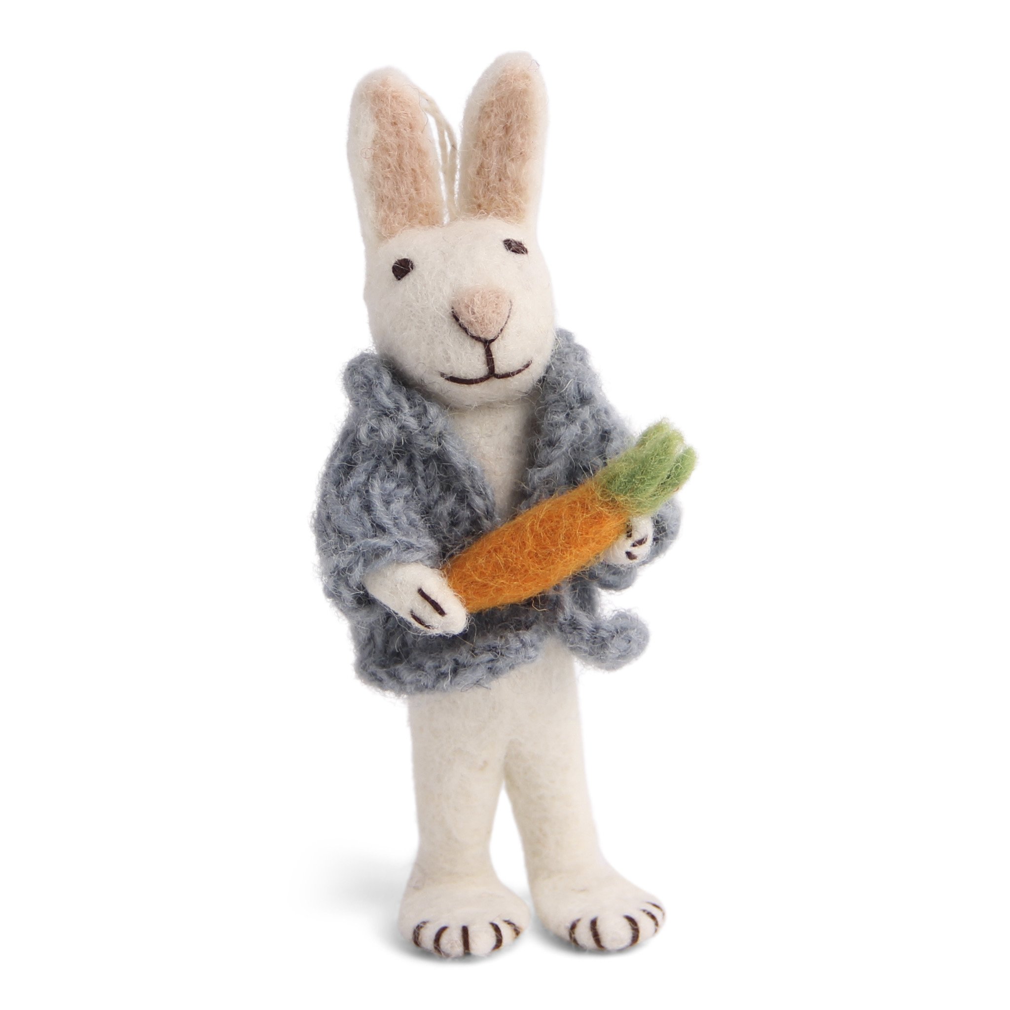 Hvid kanin fra En Gry og Sif filtet - Med bl jakke og gulerod