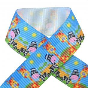 Grosgrainbnd - Giraf og zebra