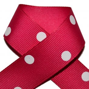 Grosgrainbnd - Prikker mrk pink