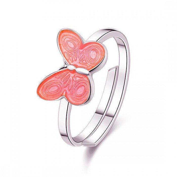 Sølvring med lyserød sommerfugl Smykker til - Design