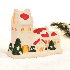 Landsbykirke med LED lys til nisselandskaber