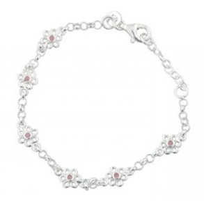 S�lv armb�nd m/ 6 blomster med lyser�d emalje