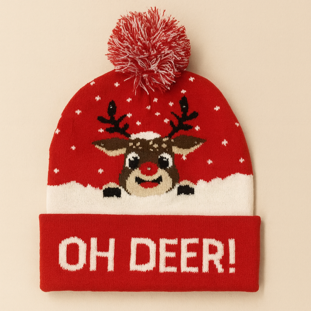 Beanie hue med rudolf og blinkende lys