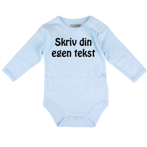 Body med lange �rmer-Lysebl�- V�lg str. og farve p� tekst-Skriv din egen tekst