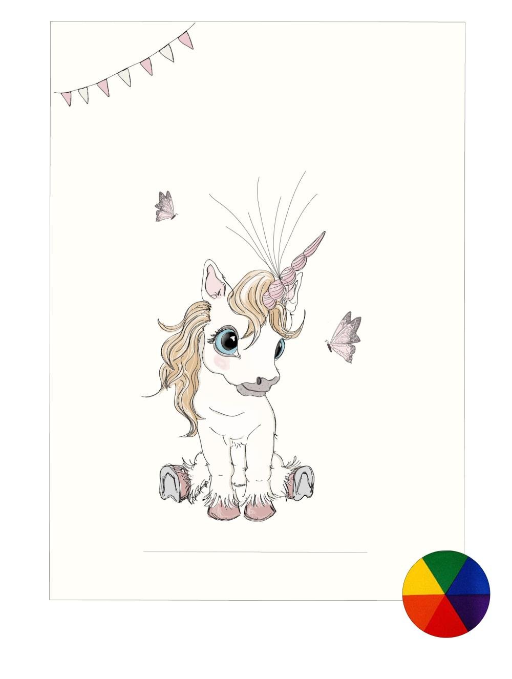 Plakat A3 - Baby unicorn Fluffy multifarvet - Fingerprint
