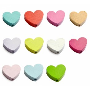  10 stk. Trperler - Hjerter 25 mm - Lodret - Blandet