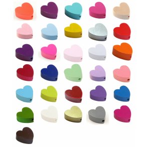 10 stk. Trperler - Hjerter 20 mm - Lodret - Blandet