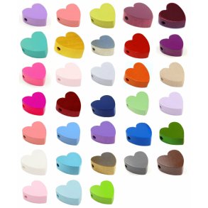 10 stk. Trperler 20 mm - Hjerter - Vandret - Blandet.