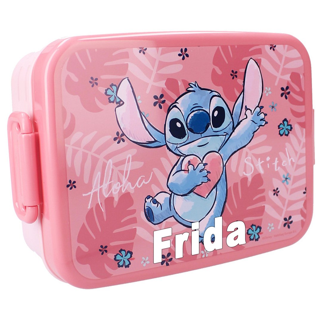 Madkasse i lyserd med navn - Stitch 