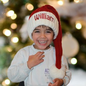 Nissehue i groft strik-Rd-Fra 2 r til voksen-med/uden navn