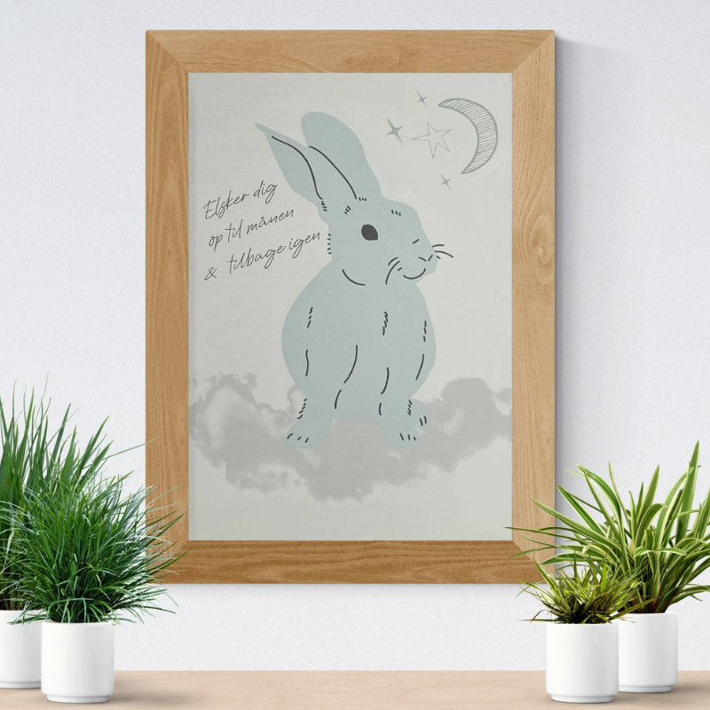 Plakat A4 - Lysebl Kanin - Elsker dig