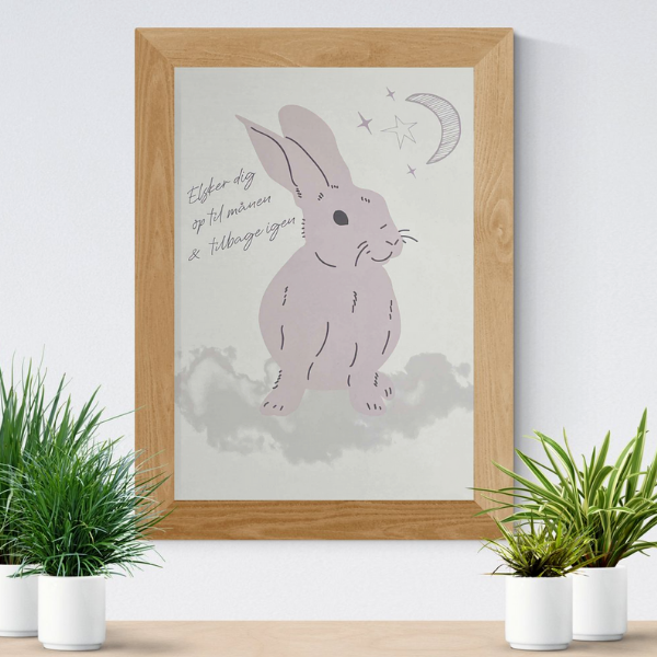 Plakat A4 - Rosa Kanin - Elsker dig