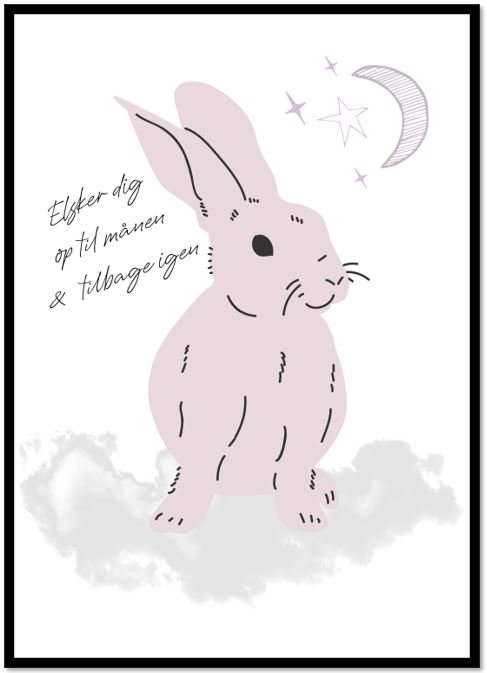 Plakat med tekst og kanin-Rosa-Str. A4