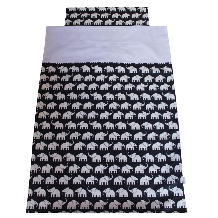 Babysenget�j, 100% OEKO-TEX certificeret bomuld  - Elefanter Sort/hvid