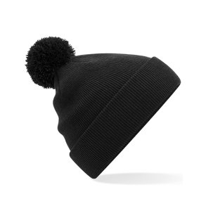 Strikhue med pom pom - Junior - Black - med/uden navn