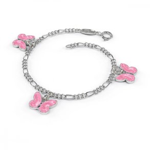 Armbnd i slv med 3 rosa sommerfugle fra Pia & Per