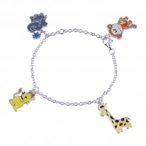 Armbnd i slv - med lve, abe, giraf og elefant