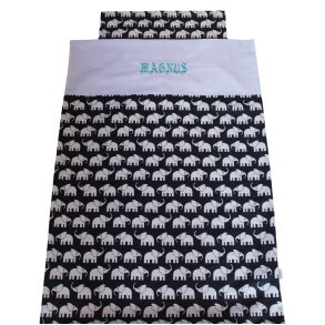 Babysengetj - Elefanter Sort/hvid - med/uden navn