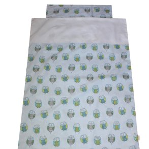 Babysengetj med ugler-Lysebl-med/uden navn