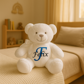  Personlig Bamse, Hvid, Med navn