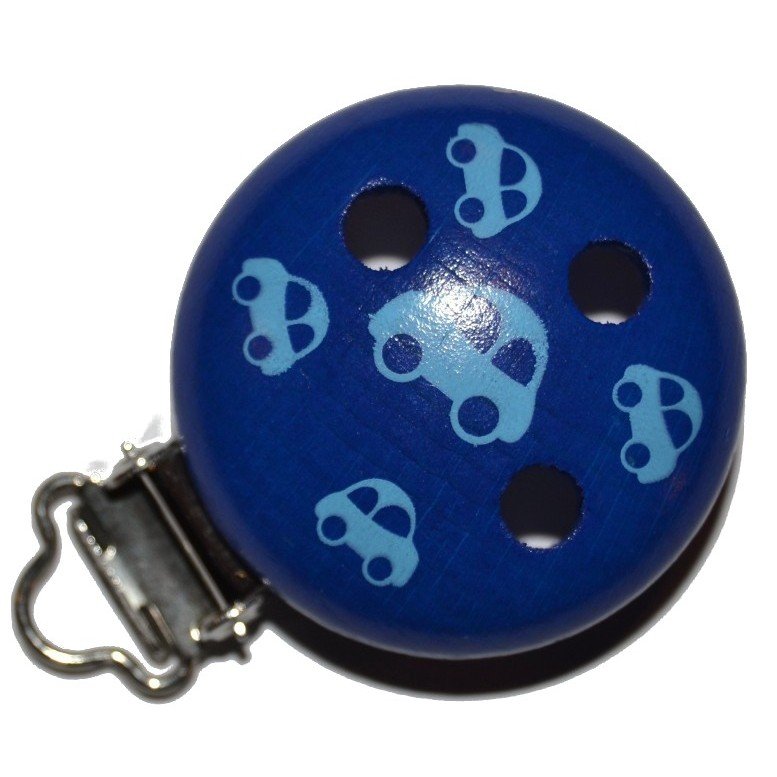 Tr�clips med motiver M�rkebl� med lysebl� biler