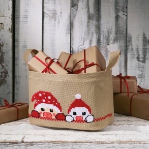 Julekurv med nisser, 30 x 22 cm