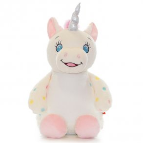 Hvid enhjrning med prikker bamse med/uden navn