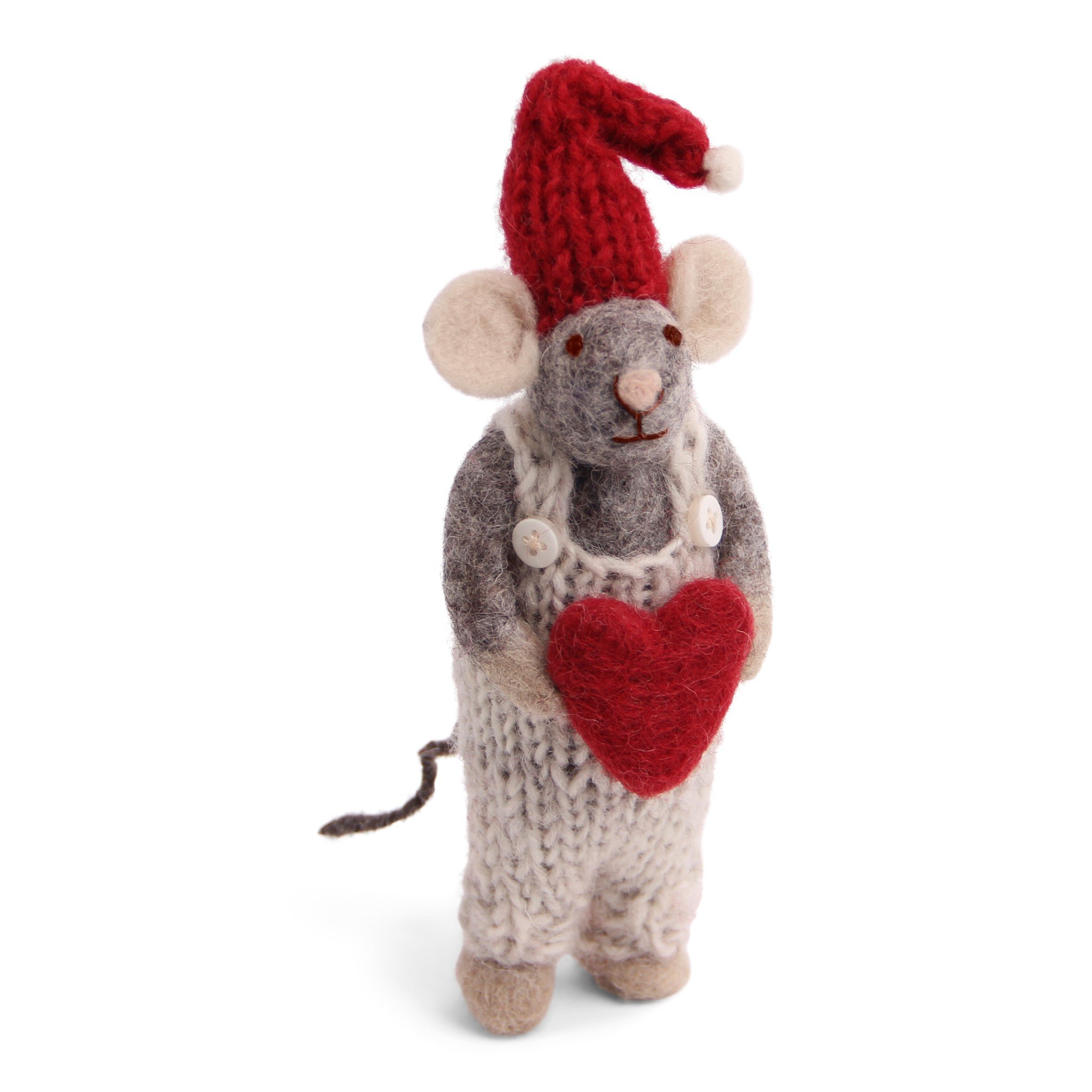 Filtet gr mus med gr bukser og hjerte fra Gry & Sif, 14 cm