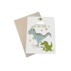 Tillykkekort - Dino Let the world hear you roar!