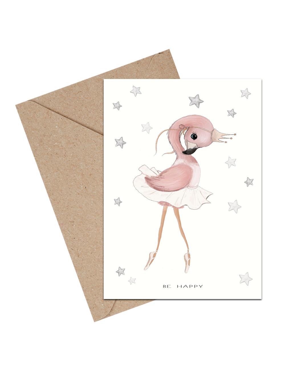Tillykkekort - Baby Be Happy flamingo ballet