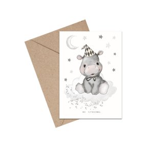 Tillykkekort - Baby Flodhest - Be Strong