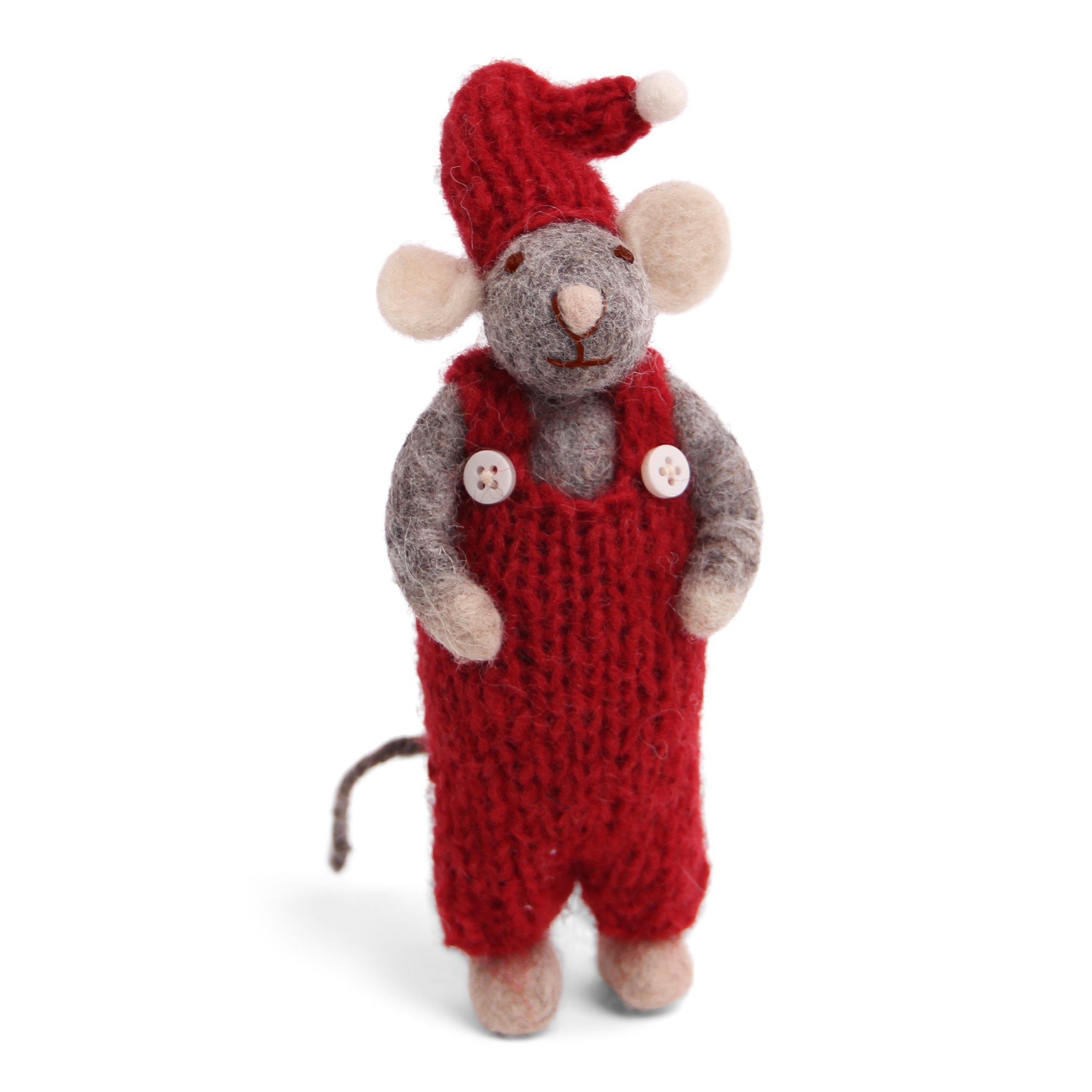 Filtet gr mus med rde bukser fra Gry & Sif, 14 cm