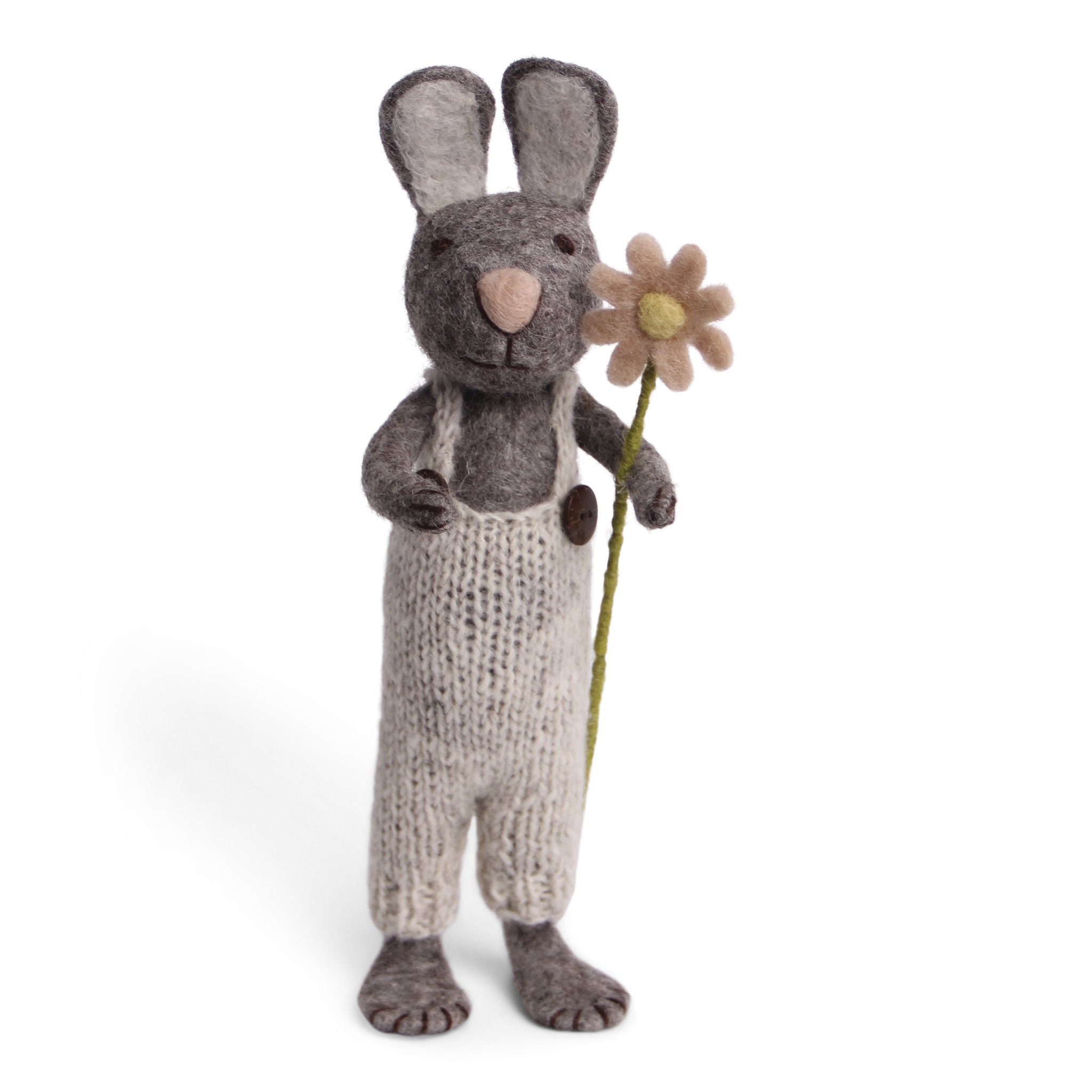 Stor gr kanin fra En Gry og Sif filtet - Med bukser og blomst.