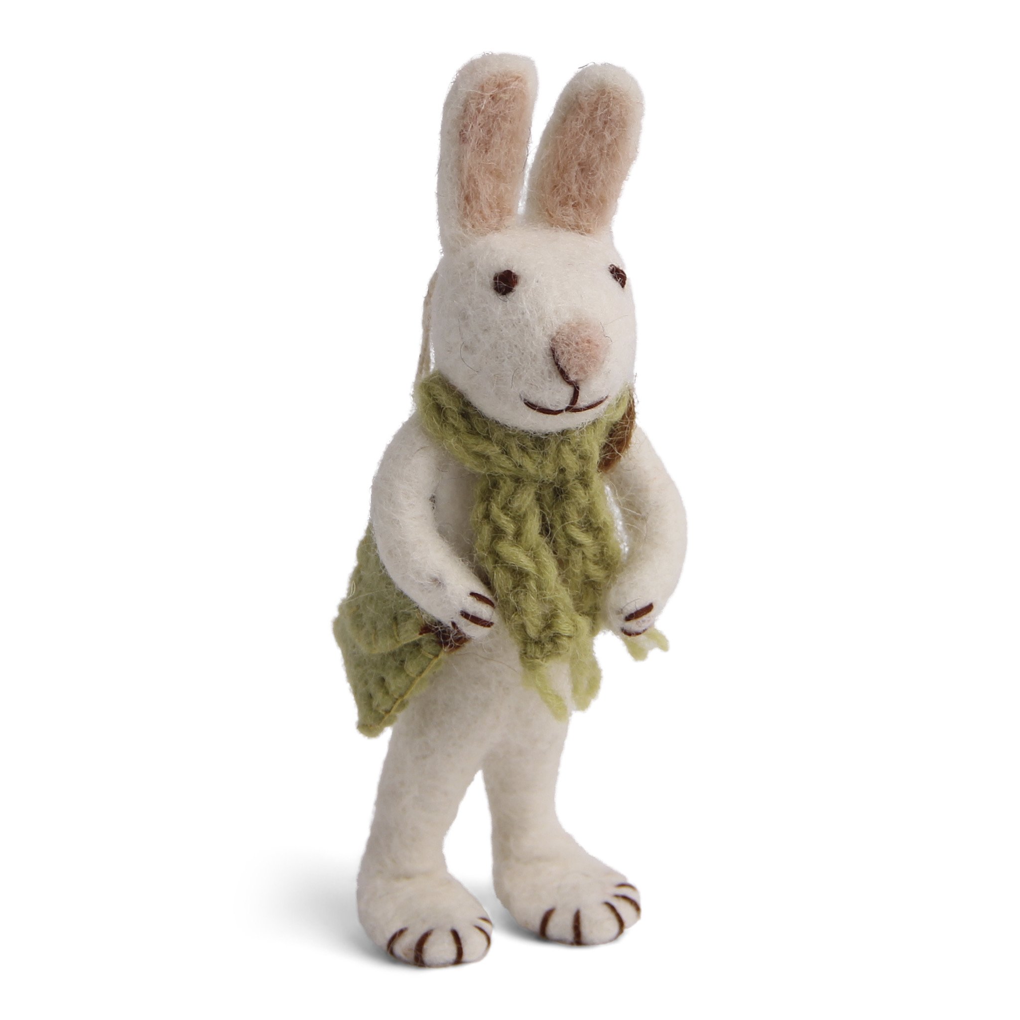 Hvid kanin fra En Gry og Sif filtet - Med grnt halstrklde og taske