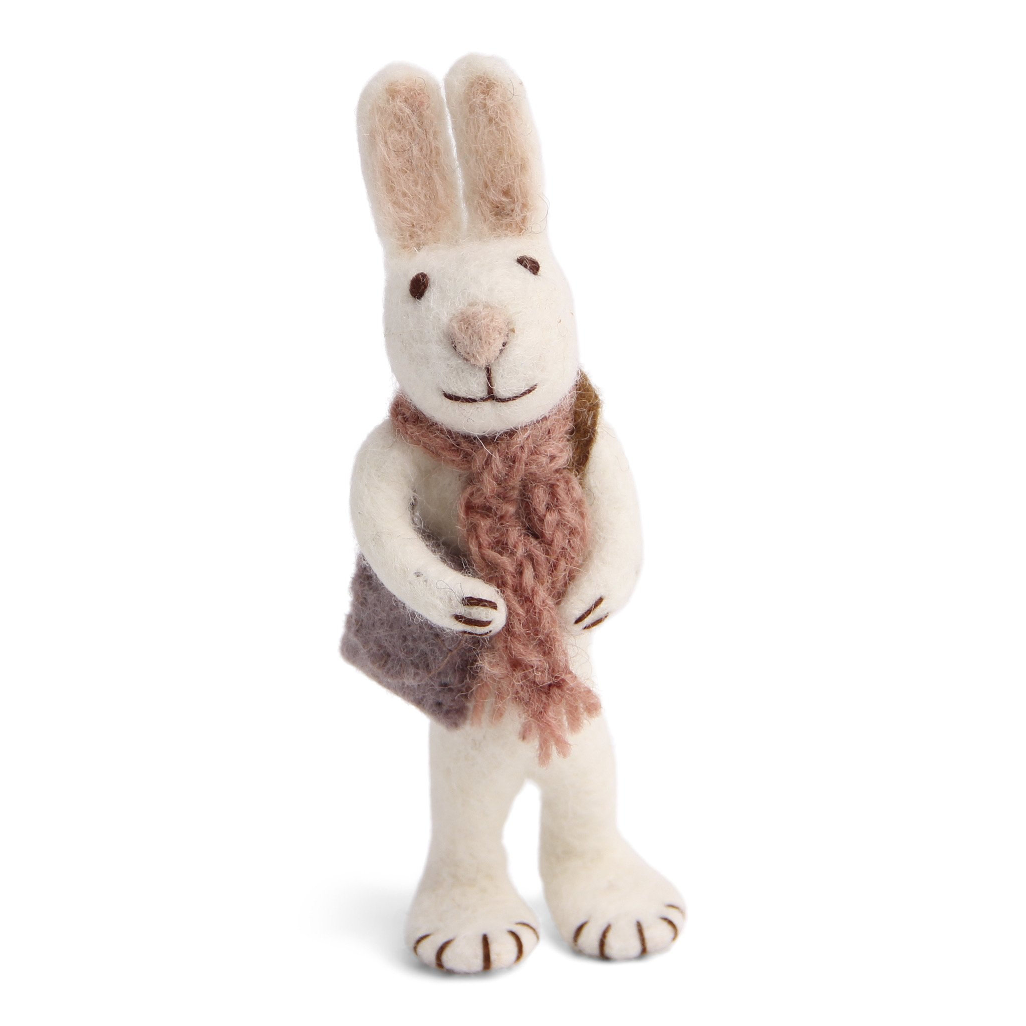 Hvid kanin fra En Gry og Sif filtet - Med rosa halstrklde og taske