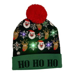 Beanie hue med julemand, Rudolf og bling bling julelys