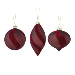 3 stk. Julekugle m/ophng - Bordeaux