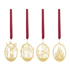 4 stk. julepynt  i gaveske Forgyldt med 18 kt. guld-Fyrtjet