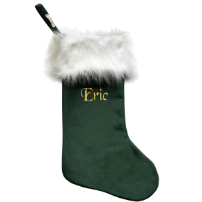 Julesok i velour med pelskant-Mrkegrn-Vlg farve p pelskant-med/uden navn