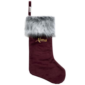 Julesok i velour med pelskant-Vinrd-Vlg farve p pelskant-med/uden navn