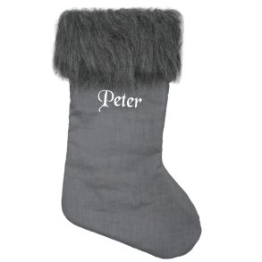 Julesok i hr med pelskant-Gr-Vlg farve p pelskant-med/uden navn