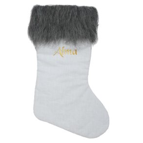 Julesok i hr med pelskant-Hvid-Vlg farve p pelskant-med/uden navn