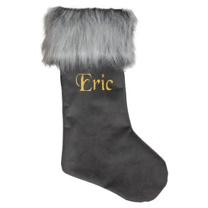 Julesok i velour med pelskant-Gr-Vlg farve p pelskant-med/uden navn