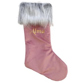 Julesok i velour med pelskant-Rosa-Vlg farve p pelskant-med/uden navn